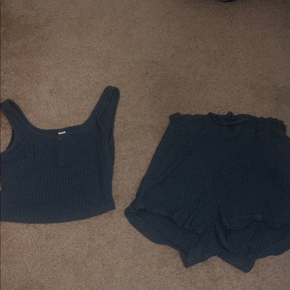 SHEIN Dark Blue Ribbed Tank and Shorts Set